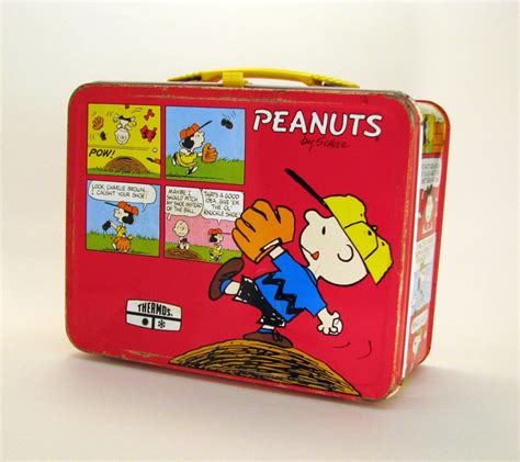 yellow charlie brown metal lunch box|peanuts lunch box 1970s.